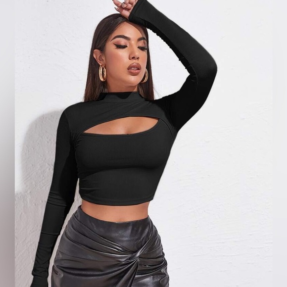 Ragdoll Tops - Ragdoll LA Black Cutout Long Sleeve Crop Top Size XS Punk Goth Clubbing Chic